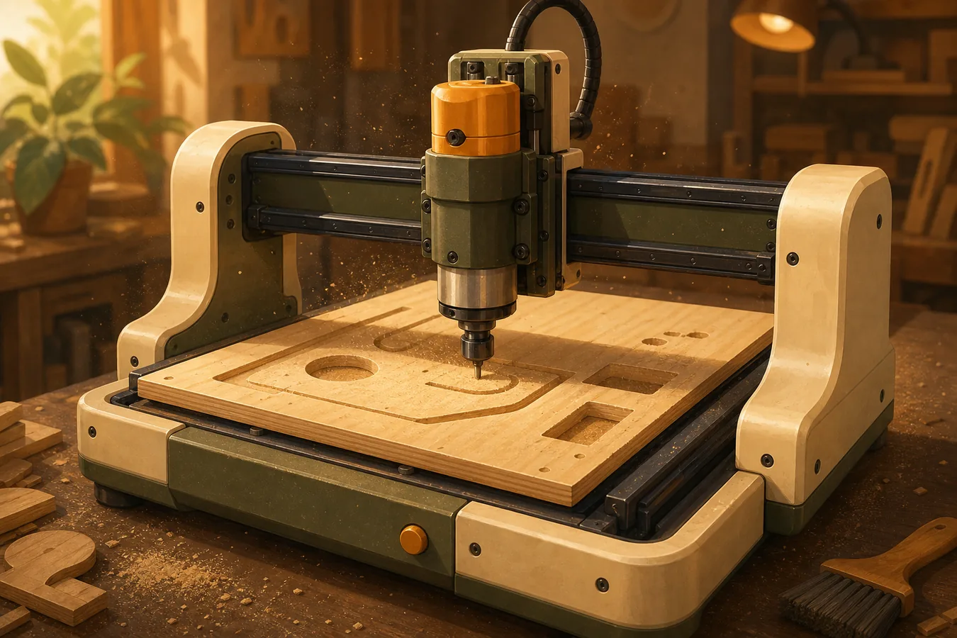 Trabajo CNC sobre un banco de taller